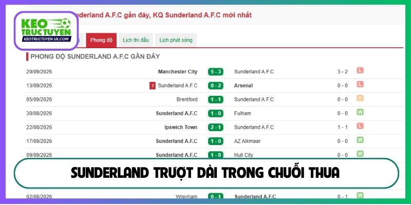 Sunderland trượt dài trong chuỗi thua